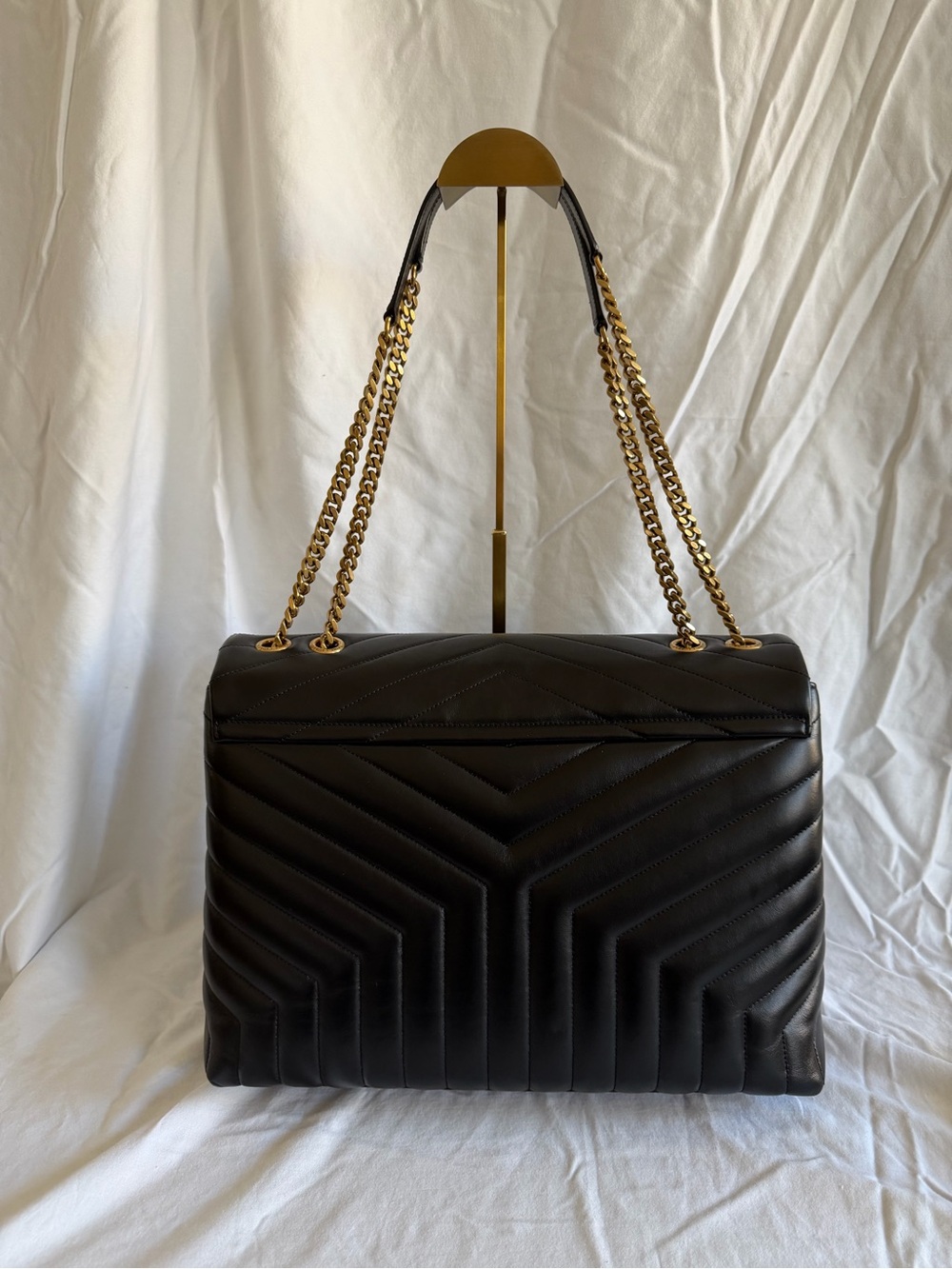 Saint Laurent Calfskin Y Quilted Monogram Large Loulou Chain Satchel Black - Picture 3 of 10